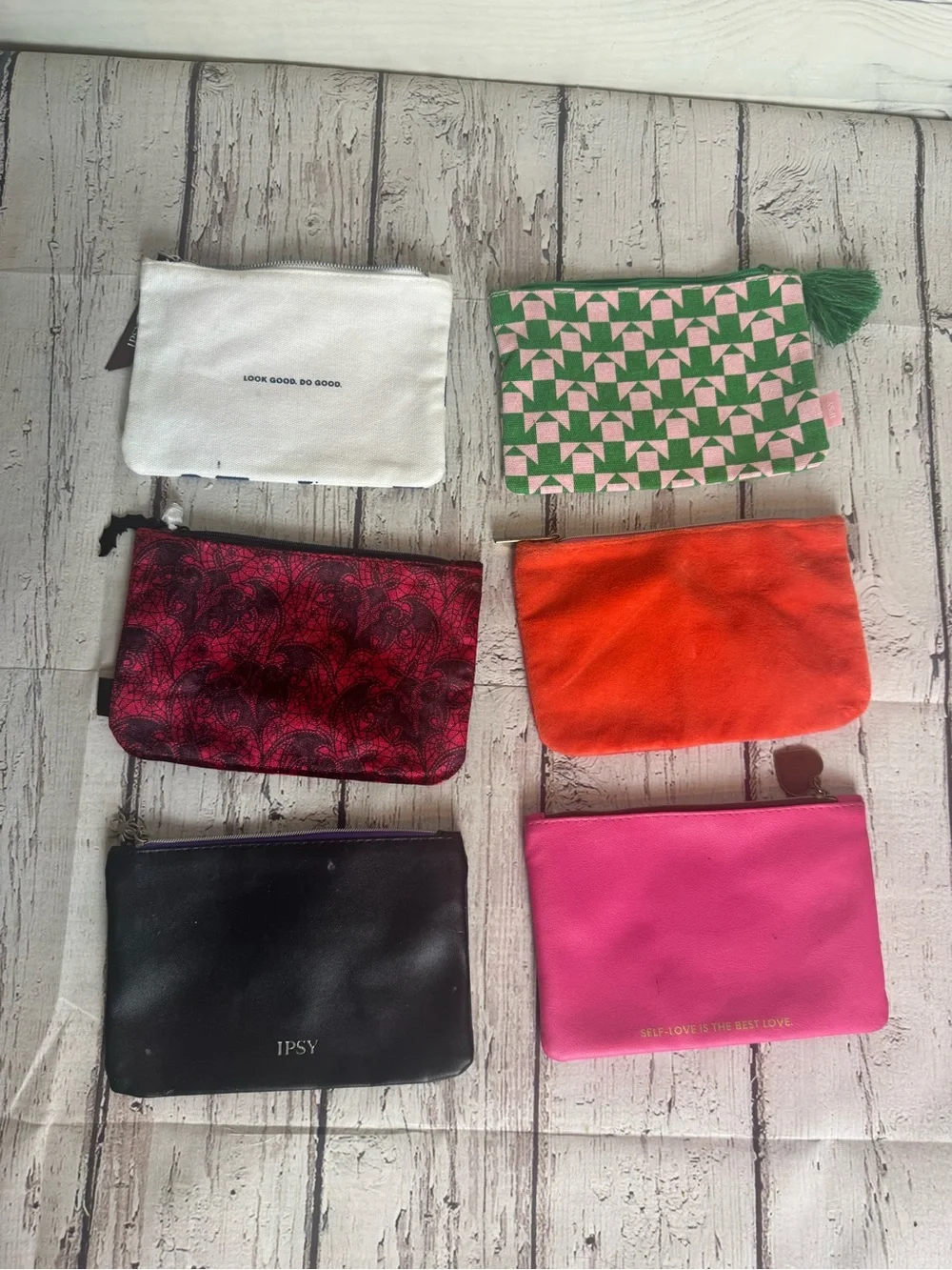 Ipsy Set of 6 Colorful Zip Pouches - Floral, Geometric, Marble & Solid Designs